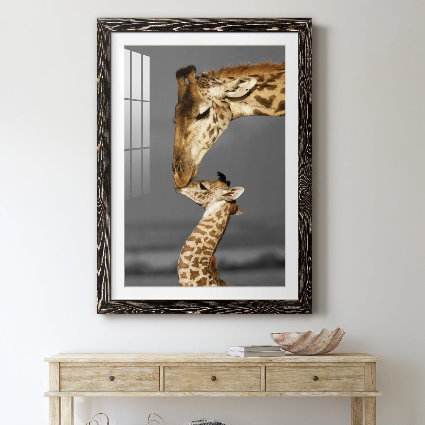 Masai Mara Giraffe Family - Premium Framed Print - Distressed Barnwood Frame - Ready to Hang