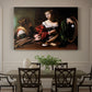 Canvas art print featuring a two women seated together in conversation with symbolic objects on table, showcased as a statement wall artwork