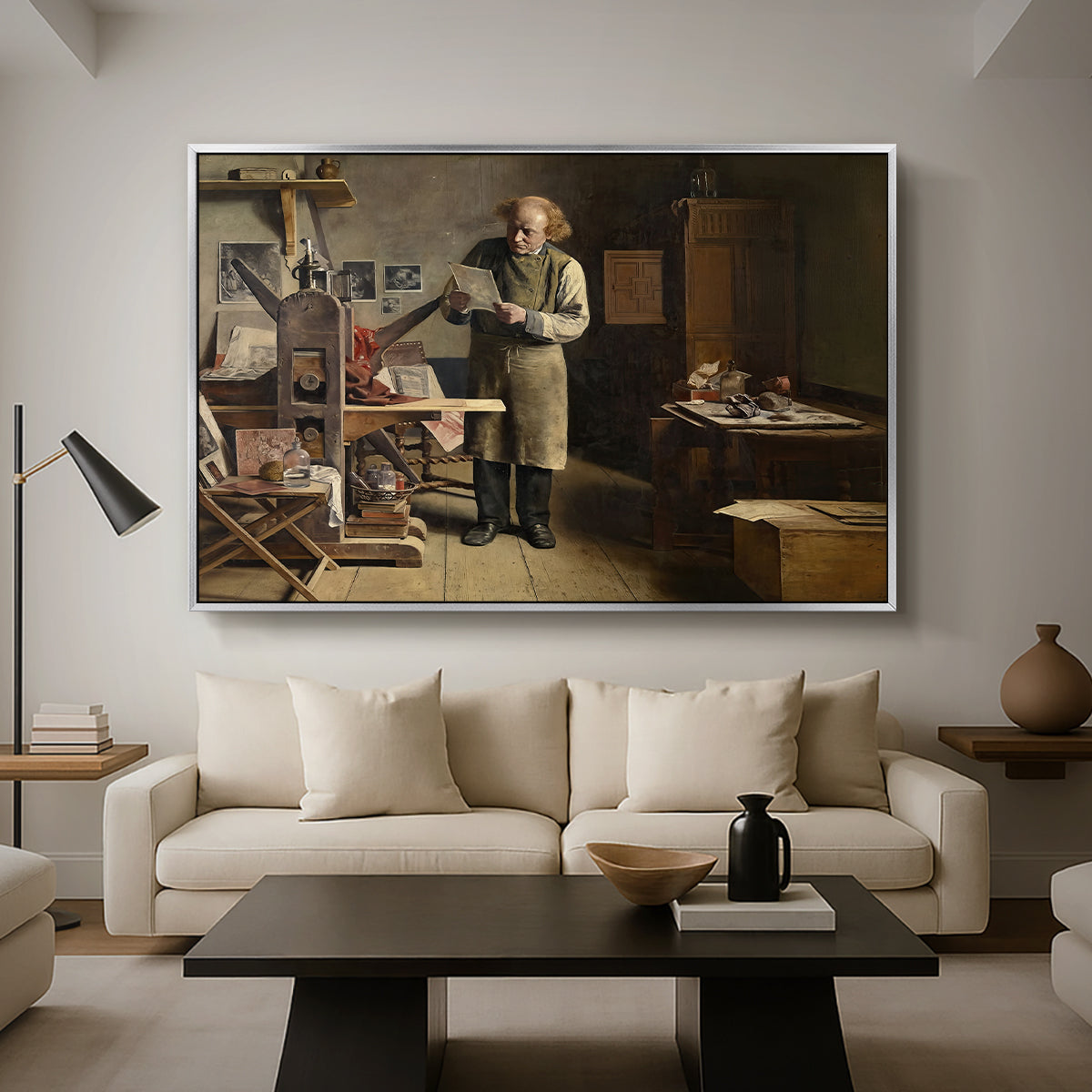 The Plate Printer, 1875 - Floater Framed Canvas Print
