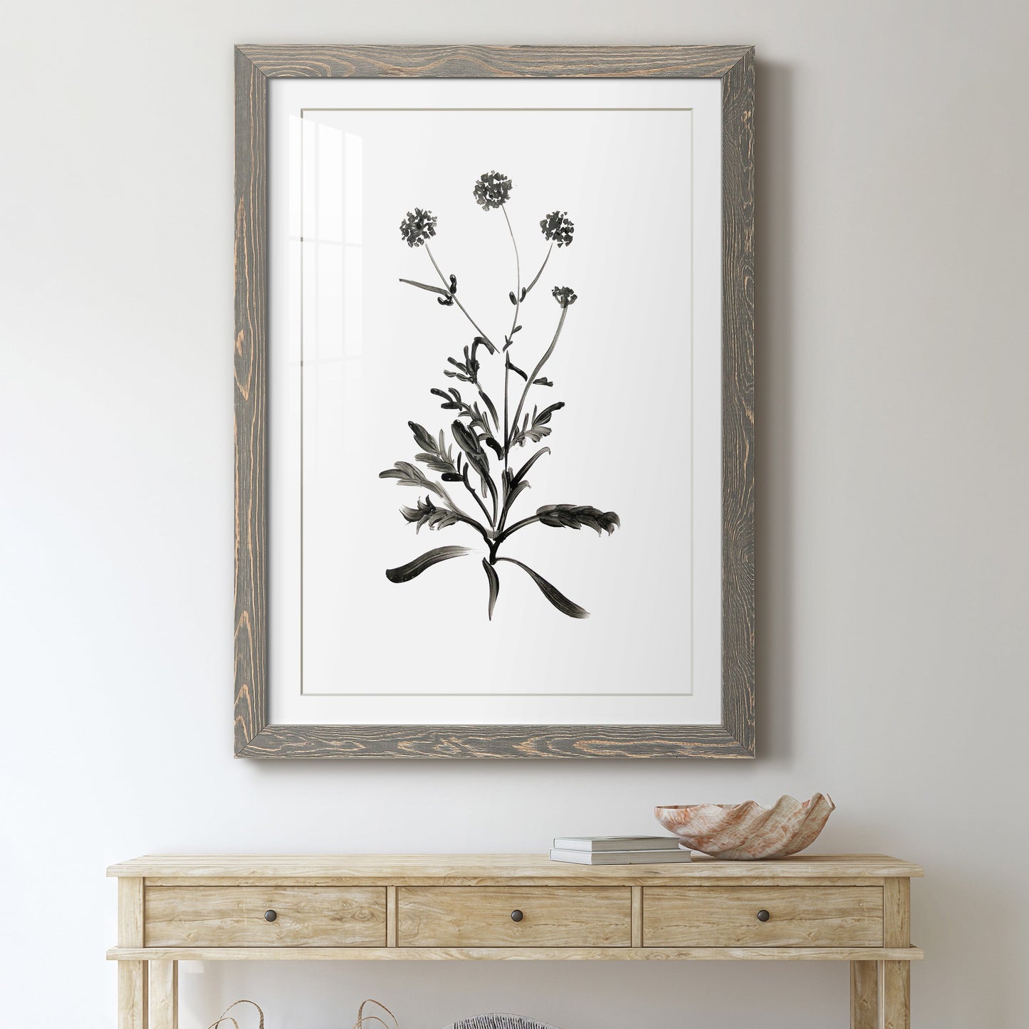 Inky Botanical I - Premium Framed Print - Distressed Barnwood Frame - Ready to Hang