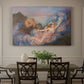 Canvas art print featuring a reclining female figure beneath glowing sky at twilight with soft colors, showcased as a statement wall artwork