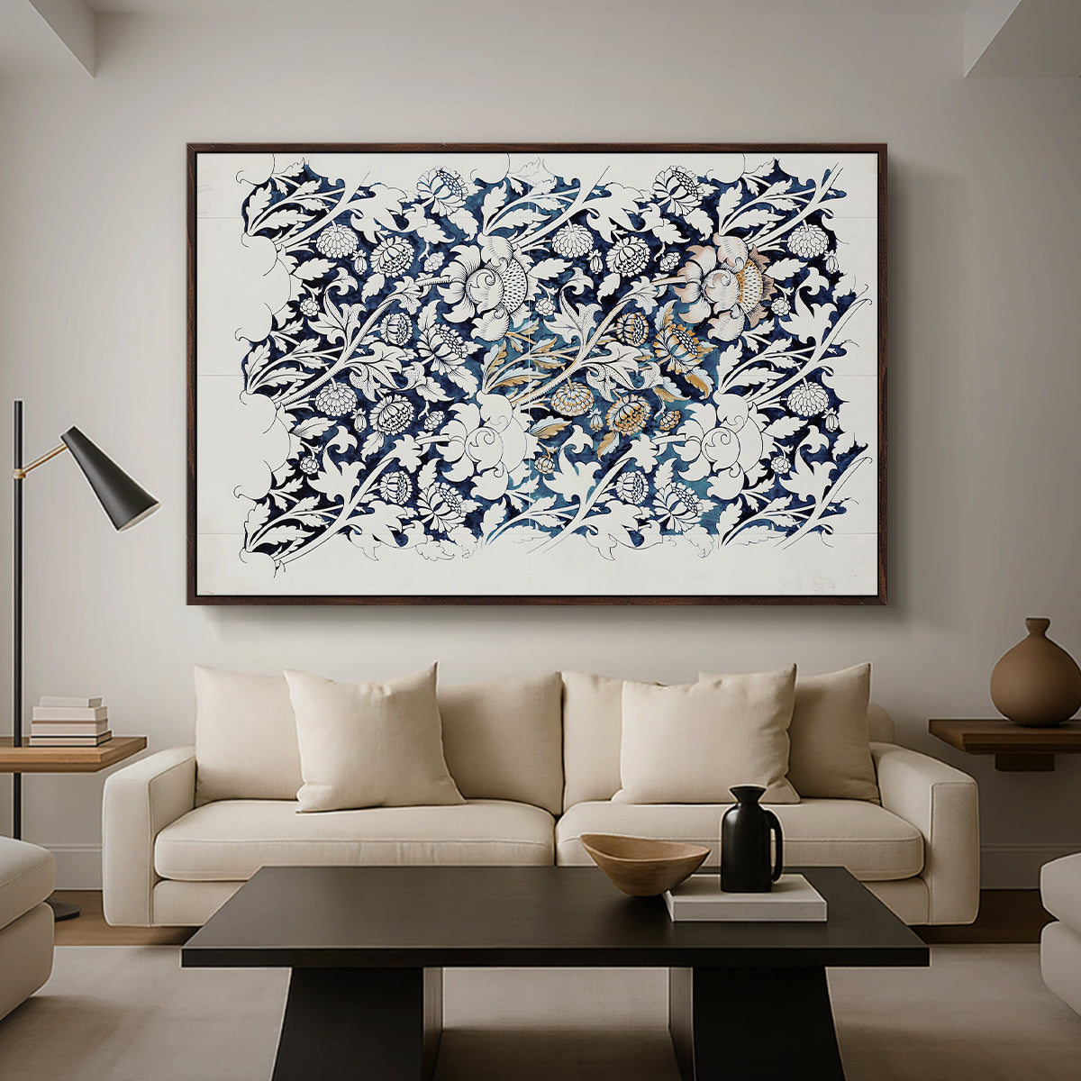 Watercolour for Printed Fabric Design: Wey, c. 1882-1883 - Floater Framed Canvas Print