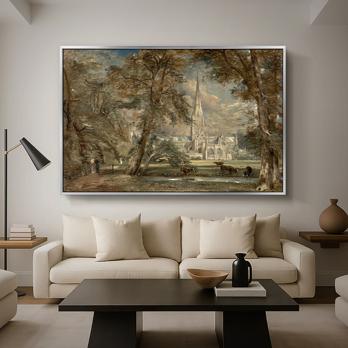 Salisbury Cathedral from the Bishop's Grounds, c. 1822-1823 - Floater Framed Canvas Print