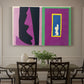 Canvas art print featuring an abstract collage with cut-out shapes forming symbolic composition, showcased as a statement wall artwork