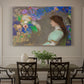 Canvas art print featuring a young woman in profile with soft decorative background, showcased as a statement wall artwork