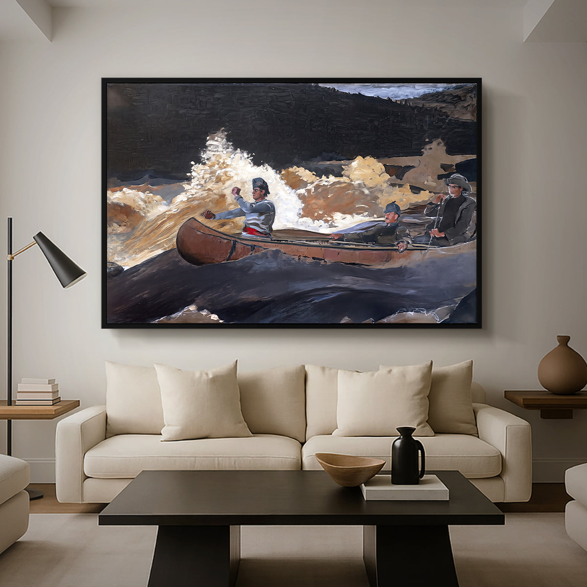 Shooting the Rapids, Saguenay River, 1905-1910 - Floater Framed Canvas Print