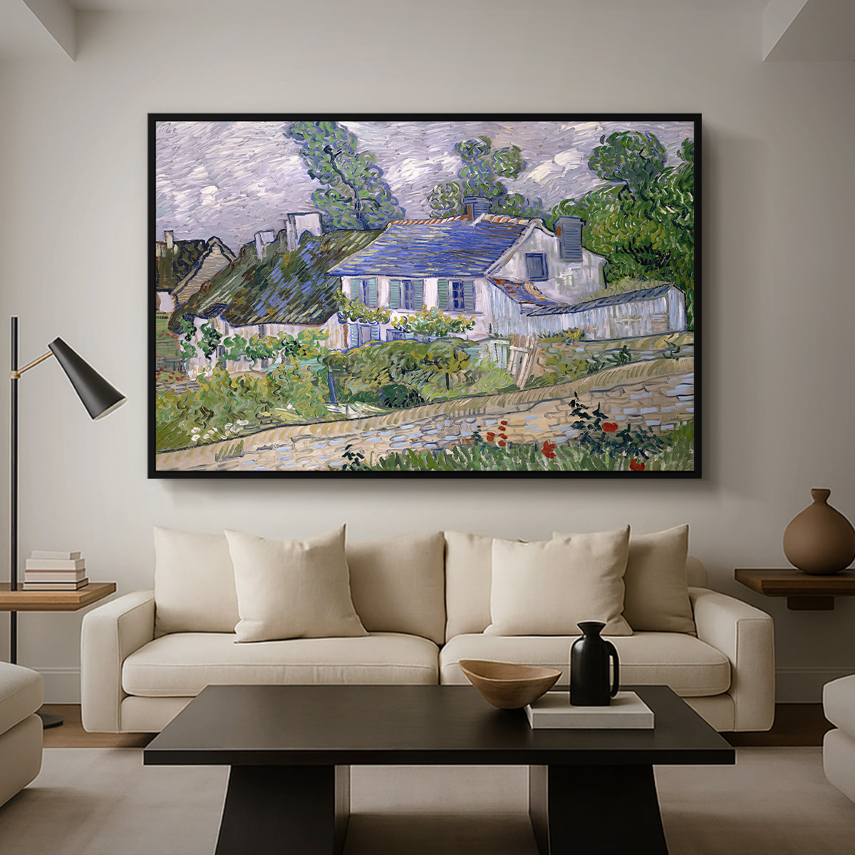 Houses in Auvers, 1890 - Floater Framed Canvas Print