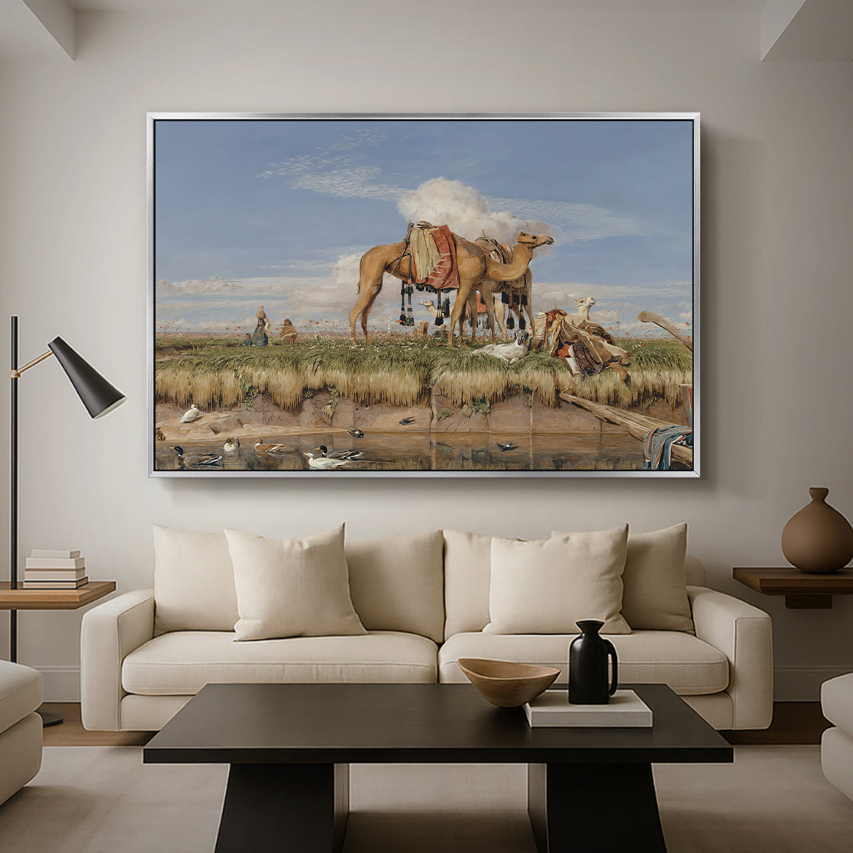 On the Banks of the Nile, Upper Egypt, 1876 - Floater Framed Canvas Print