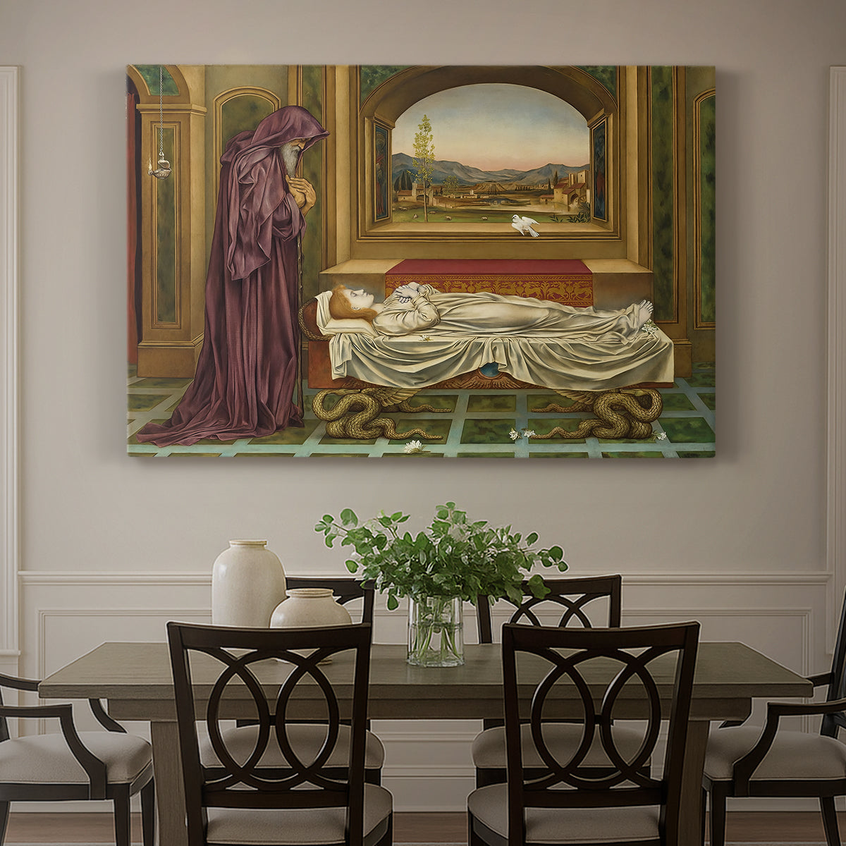 Canvas art print featuring a solitary figure standing in interior space with contemplative expression, showcased as a statement wall artwork