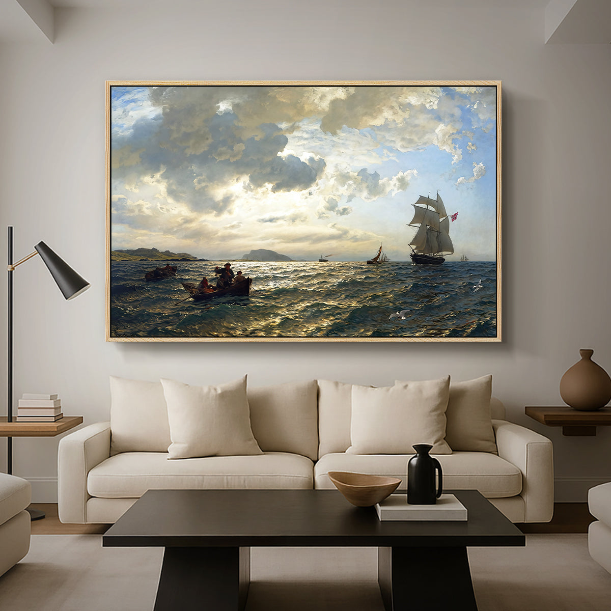 Fresh Breeze on the Norwegian Coast, 1876 - Floater Framed Canvas Print