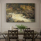 Canvas art print featuring a waterfall cascading down rocky slope surrounded by forest, showcased as a statement wall artwork