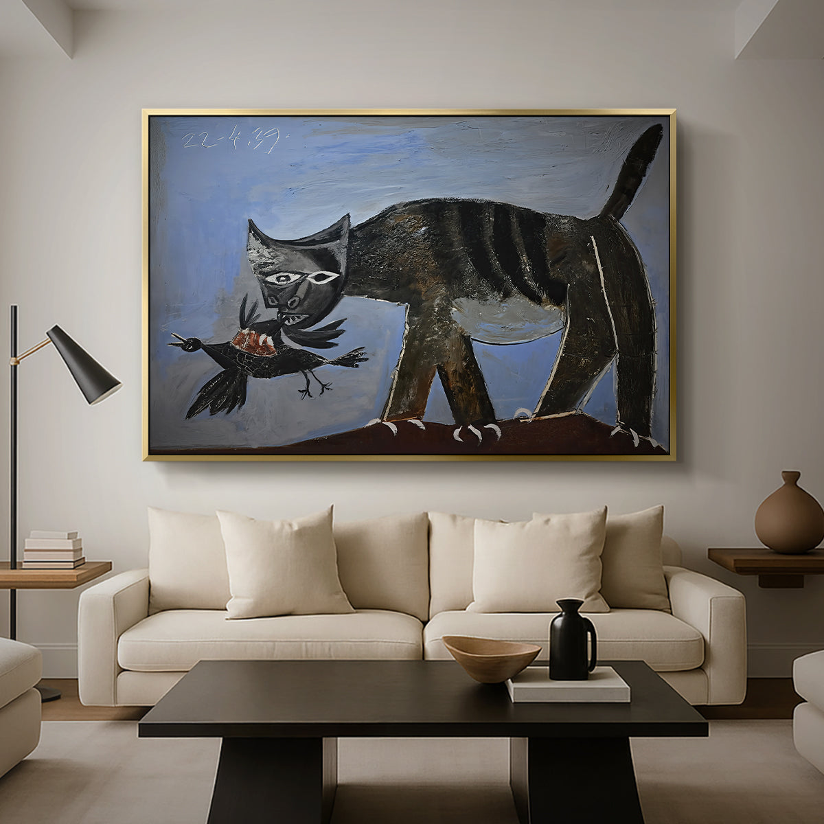Cat Catching a Bird, 1939 - Floater Framed Canvas Print
