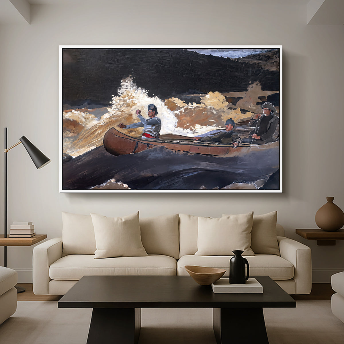 Shooting the Rapids, Saguenay River, 1905-1910 - Floater Framed Canvas Print