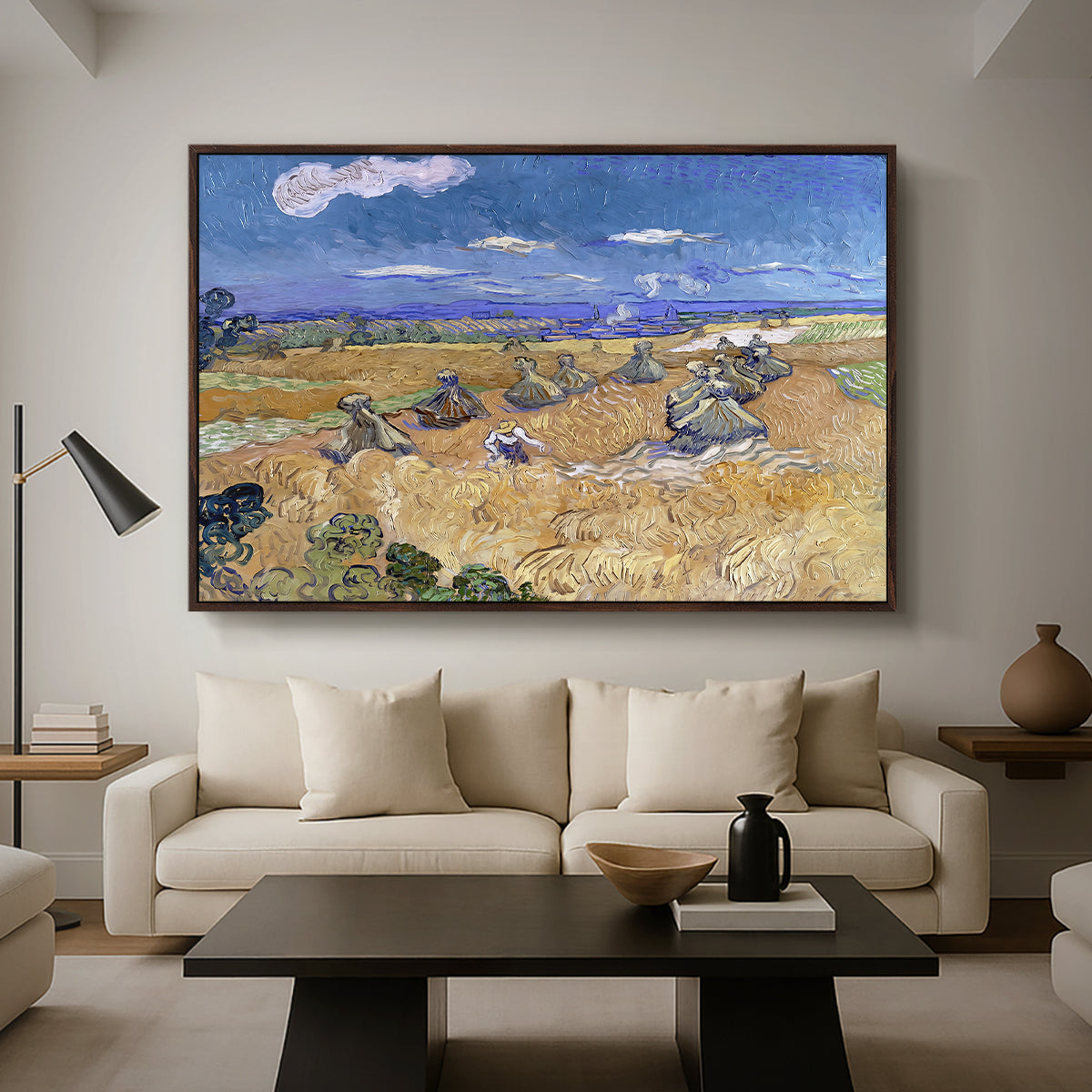 Wheat Field with Reaper, Auvers, 1888 - Floater Framed Canvas Print