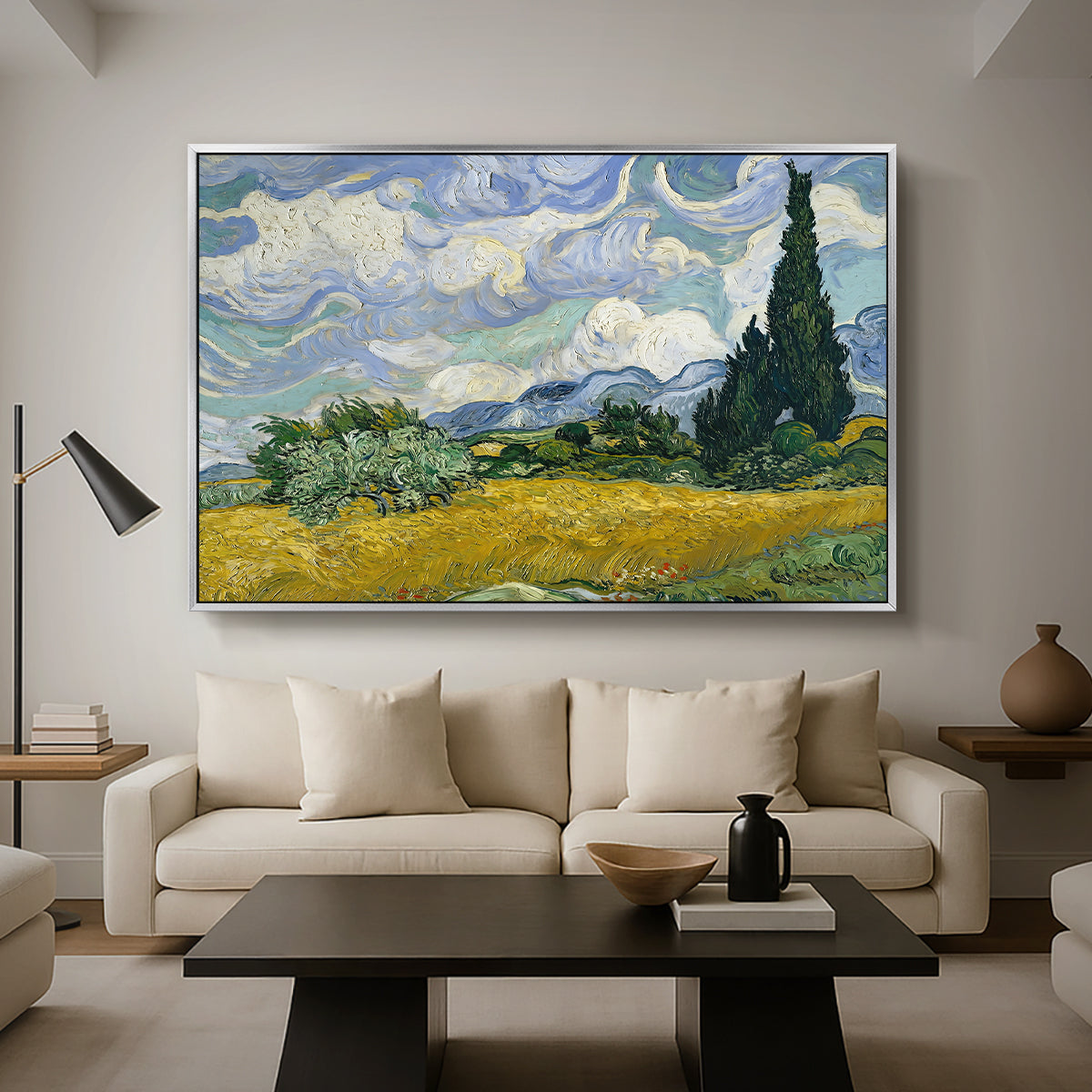 Wheat Field with Cypresses, 1889 - Floater Framed Canvas Print