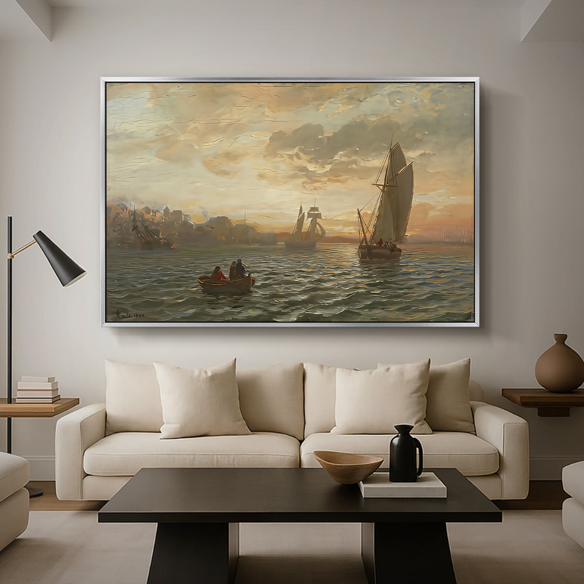 View from the Oslofjord, 1866 - Floater Framed Canvas Print
