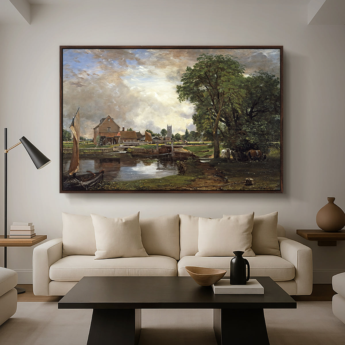 Dedham Lock and Mill, c. 1820 - Floater Framed Canvas Print