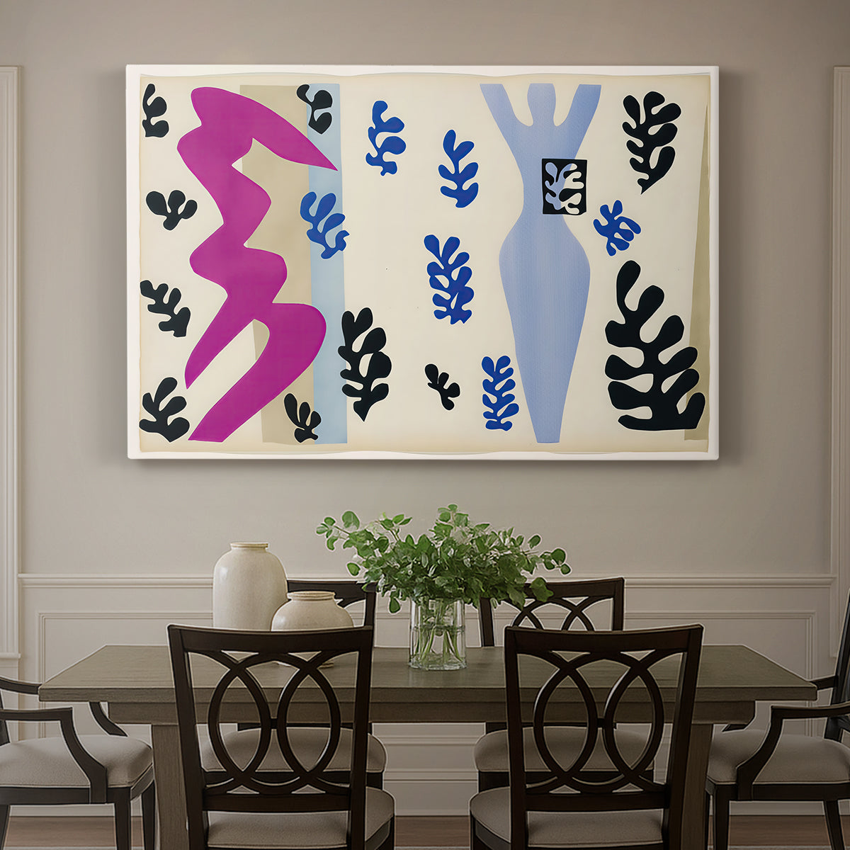 Canvas art print featuring an abstract cut-out composition suggesting a knife thrower, showcased as a statement wall artwork