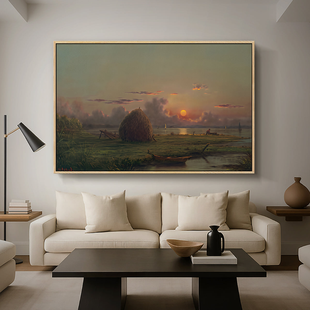 Haystack at Sunset, 1880 - Floater Framed Canvas Print