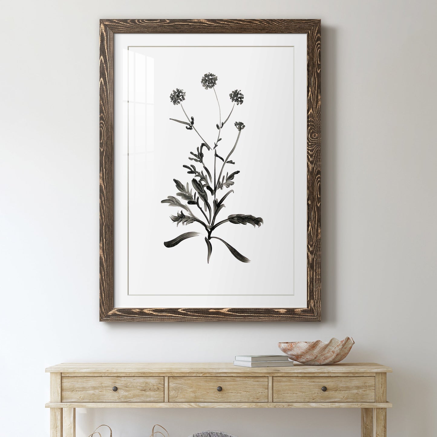 Inky Botanical I - Premium Framed Print - Distressed Barnwood Frame - Ready to Hang