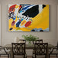 Canvas art print featuring an abstract composition dominated by dark forms and bright yellow field suggesting musical performance, showcased as a statement wall artwork