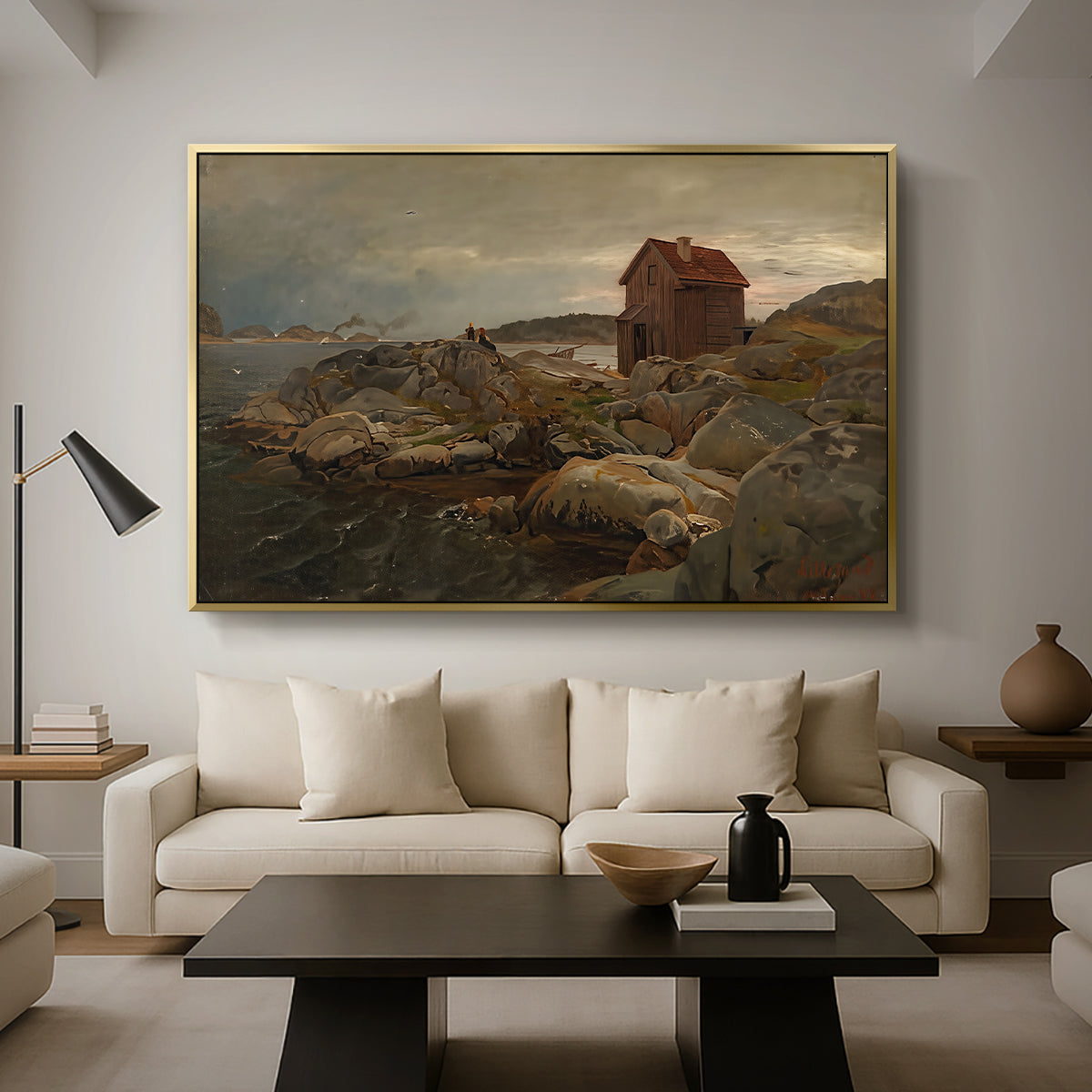 A Fisherman's Home, Lillesand, 1858 - Floater Framed Canvas Print