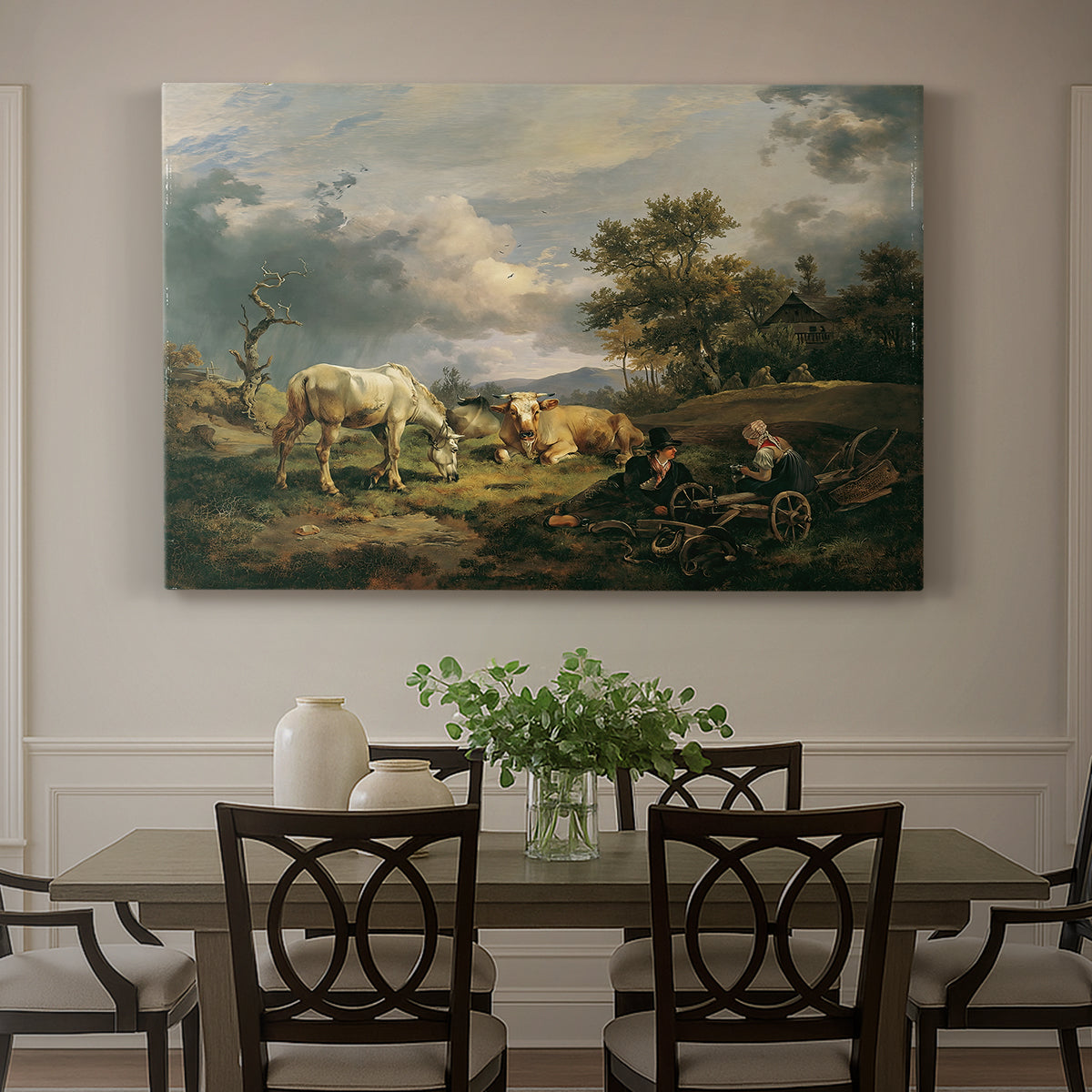 Canvas art print featuring a couple seated resting in open field, showcased as a statement wall artwork