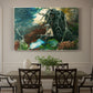 Canvas art print featuring a figure seated near fire in forest clearing surrounded by trees, showcased as a statement wall artwork