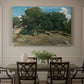 Canvas art print featuring large oak trees dominating forest landscape with open ground beneath, showcased as a statement wall artwork