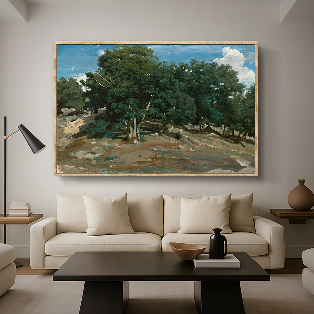 Fontainebleau: Oak Trees at Bas-Bréau, c. 1830-1835 - Floater Framed Canvas Print