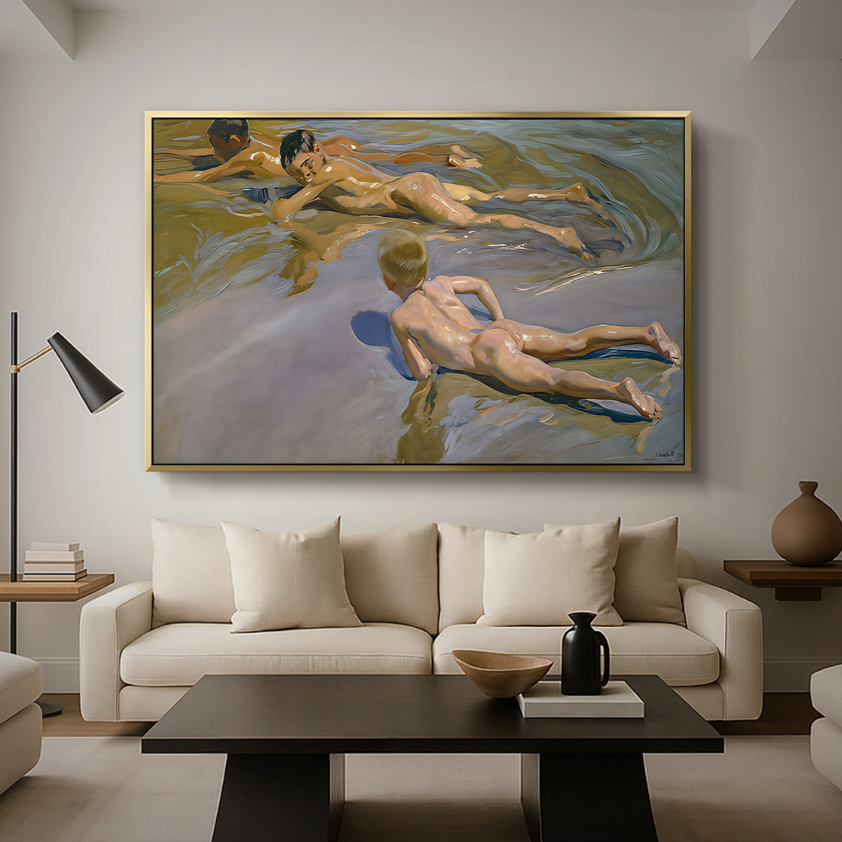 Boys on the Beach, 1910 - Floater Framed Canvas Print