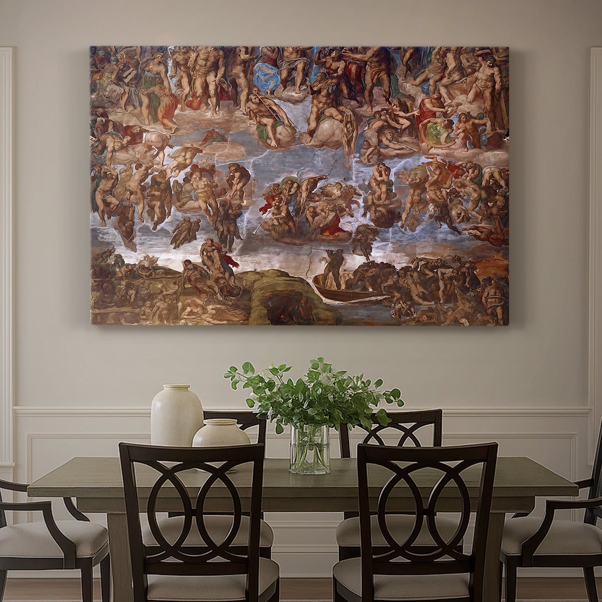Canvas art print featuring a dense composition of human figures in dramatic judgment scene, showcased as a statement wall artwork