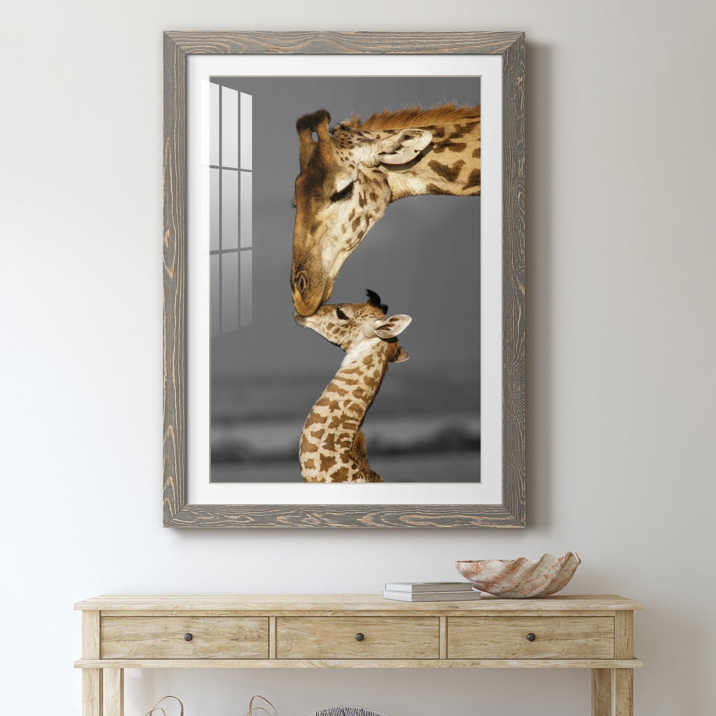 Masai Mara Giraffe Family - Premium Framed Print - Distressed Barnwood Frame - Ready to Hang