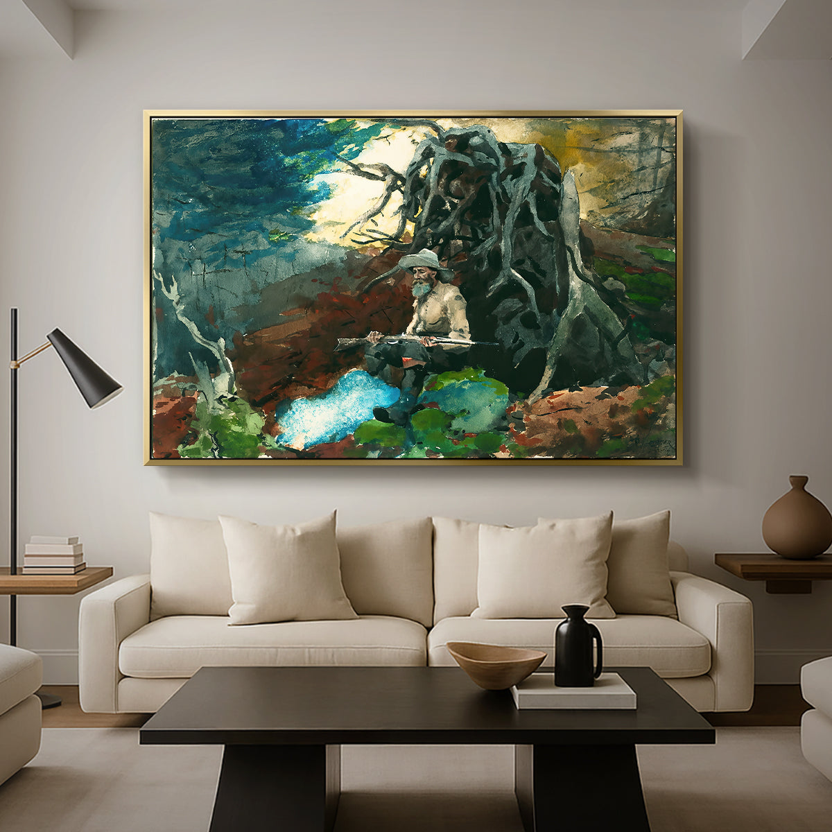 Campfire, Adirondacks, 1892 - Floater Framed Canvas Print