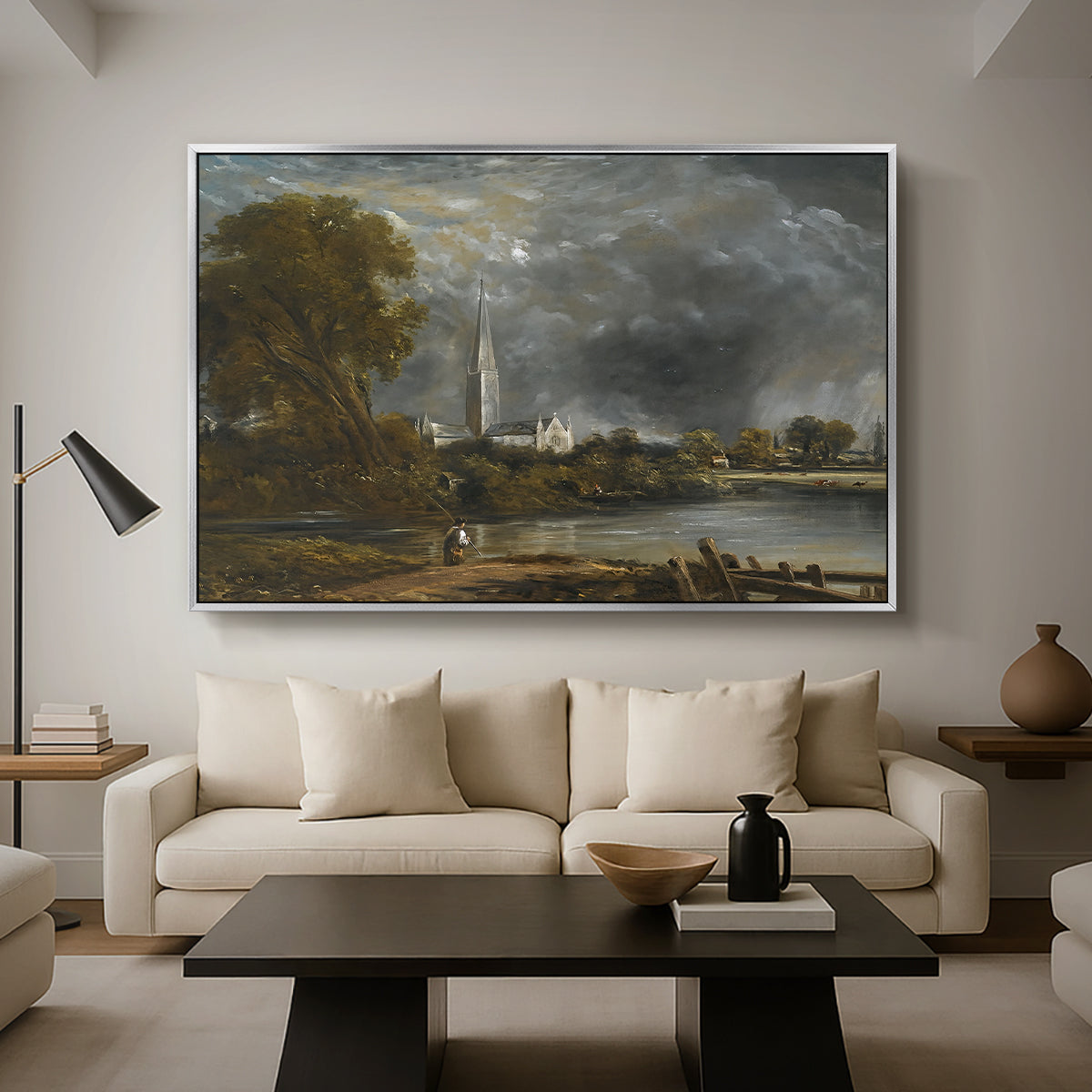 Salisbury Cathedral from the Meadows, c. 1831 - Floater Framed Canvas Print