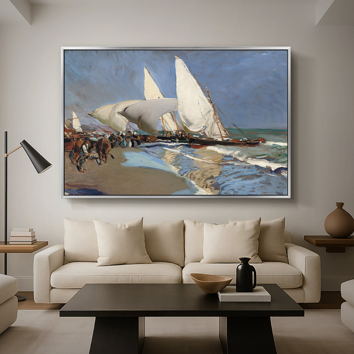 The Beach at Valencia, 1908 - Floater Framed Canvas Print