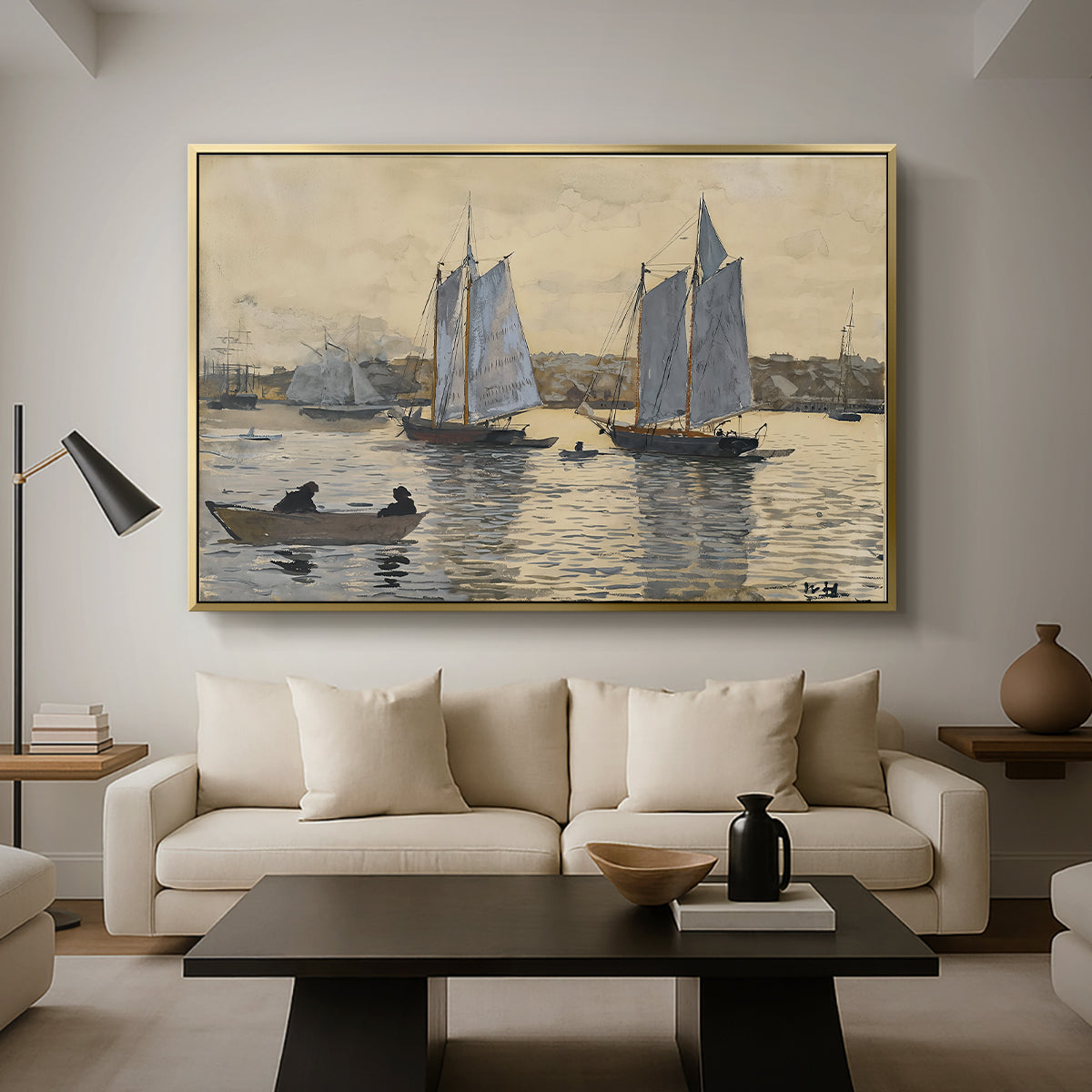 Two Schooners, Gloucester, c. 1880 - Floater Framed Canvas Print