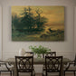 Canvas art print featuring deer near lakeshore with mountains behind, showcased as a statement wall artwork