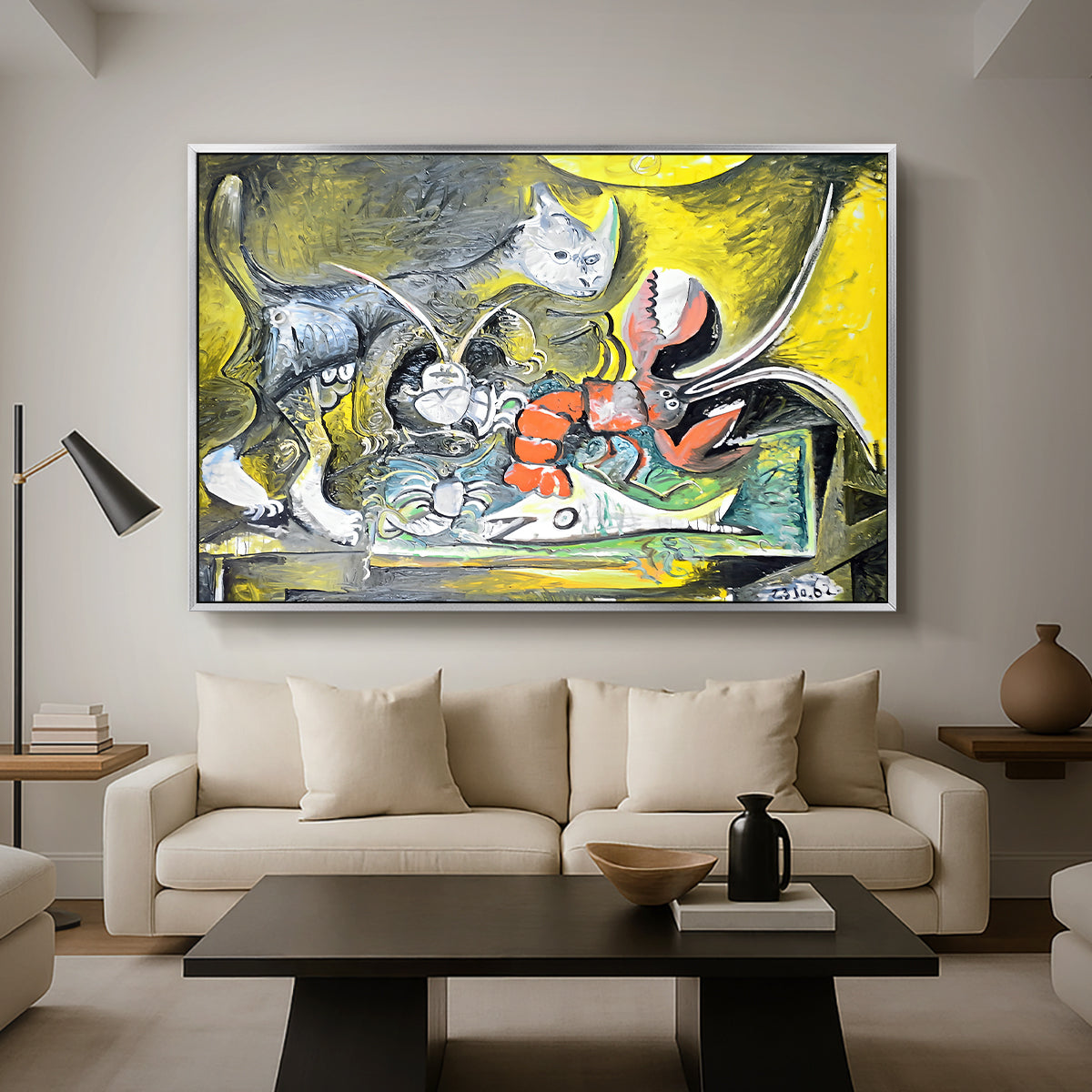 Still Life with Cat and Lobster, 1962 - Floater Framed Canvas Print