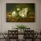 Canvas art print featuring magnolia blossoms arranged on gold velvet surface, showcased as a statement wall artwork