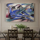 Canvas art print featuring a reclining horse depicted in flowing abstract shapes and colors, showcased as a statement wall artwork