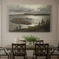 Canvas art print featuring a fjord landscape with water, shoreline, and distant hills under soft sky, showcased as a statement wall artwork