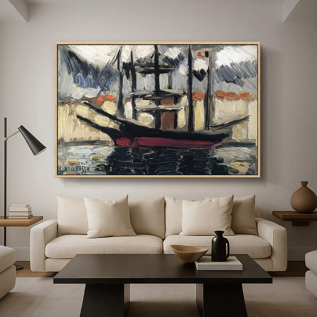 Two Boats Side by Side, Port of Marseilles, c. 1916 - Floater Framed Canvas Print