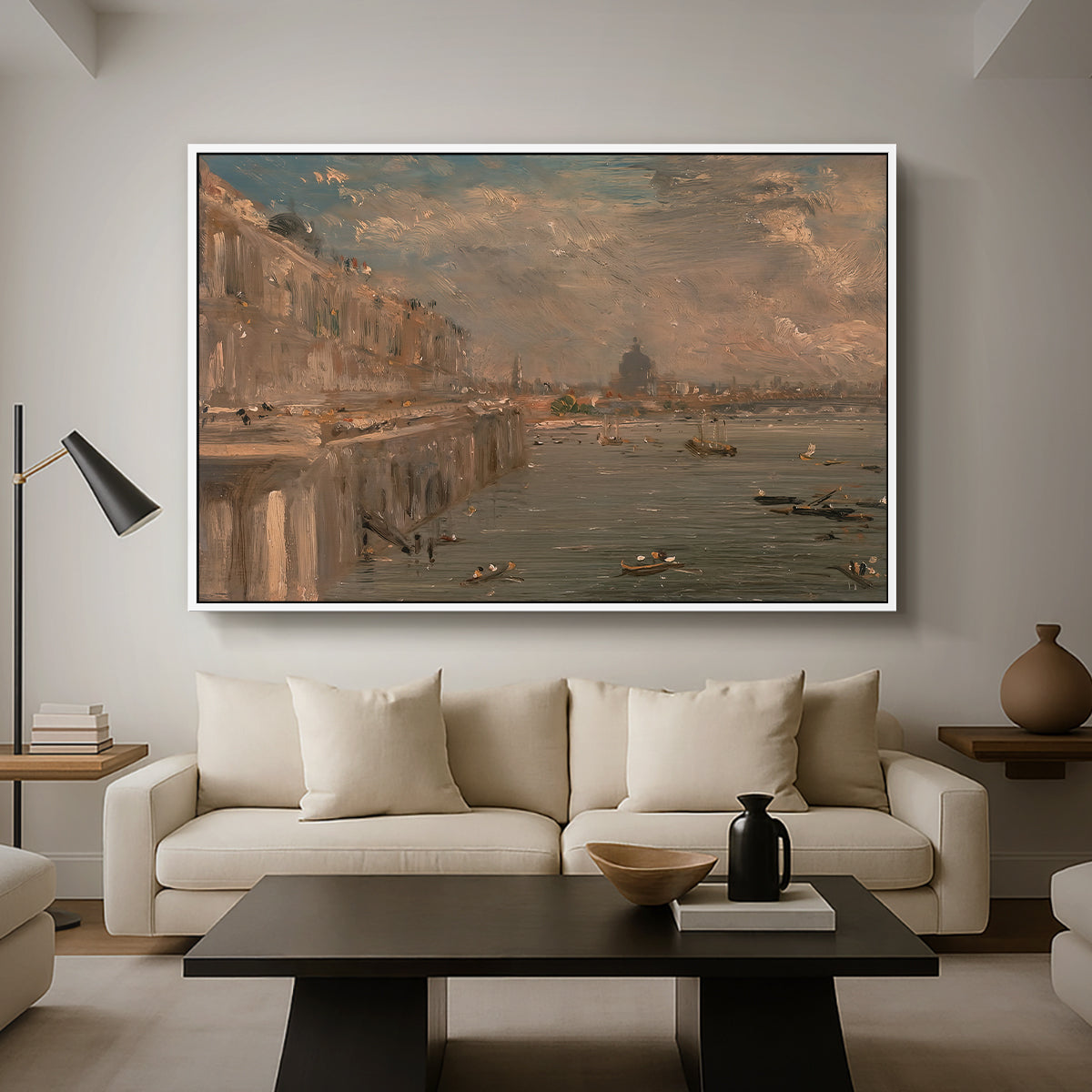 Somerset House Terrace from Waterloo Bridge, c. 1819 - Floater Framed Canvas Print