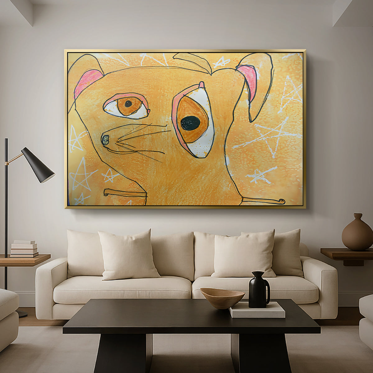 Cubist Dog with Stars (Student Art) - Floater Framed Canvas Print