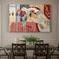 Canvas art print featuring a seated woman beside vase of anemones in richly patterned interior, showcased as a statement wall artwork