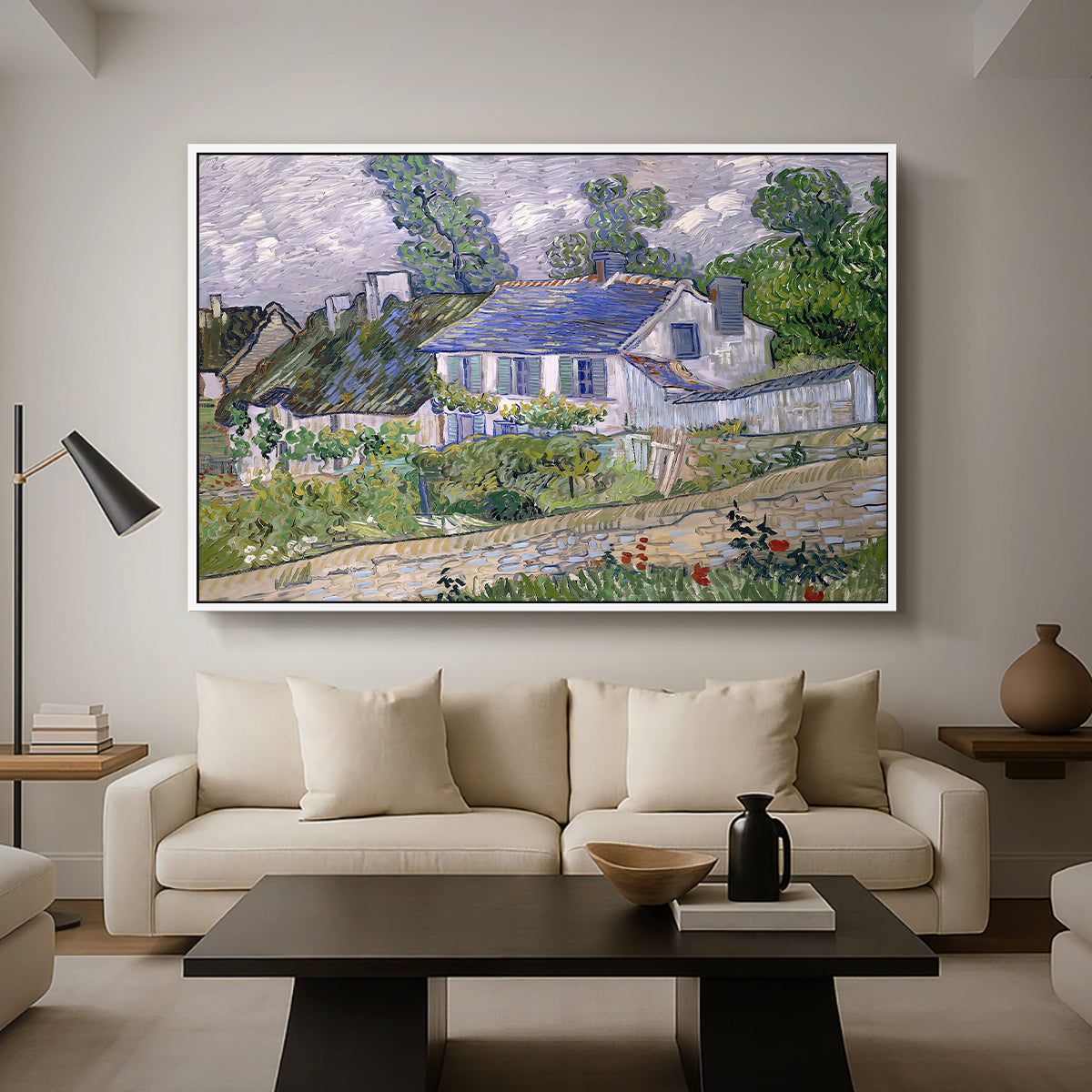 Houses in Auvers, 1890 - Floater Framed Canvas Print