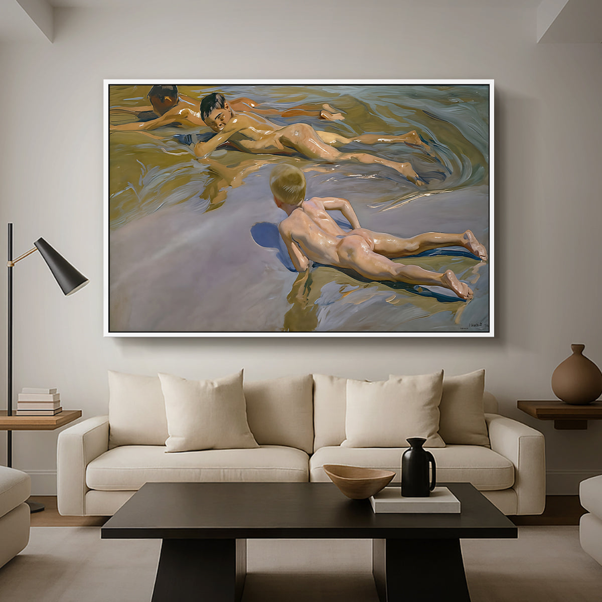 Boys on the Beach, 1910 - Floater Framed Canvas Print