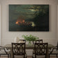 Canvas art print featuring figures fishing with spears from boat on calm lake at dusk, showcased as a statement wall artwork