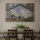 Canvas art print featuring a train station interior filled with steam and locomotives under iron structure, showcased as a statement wall artwork